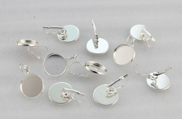 24PCS Bright Silver Color 16mm Cabochon Setting Franch Earrings #23153