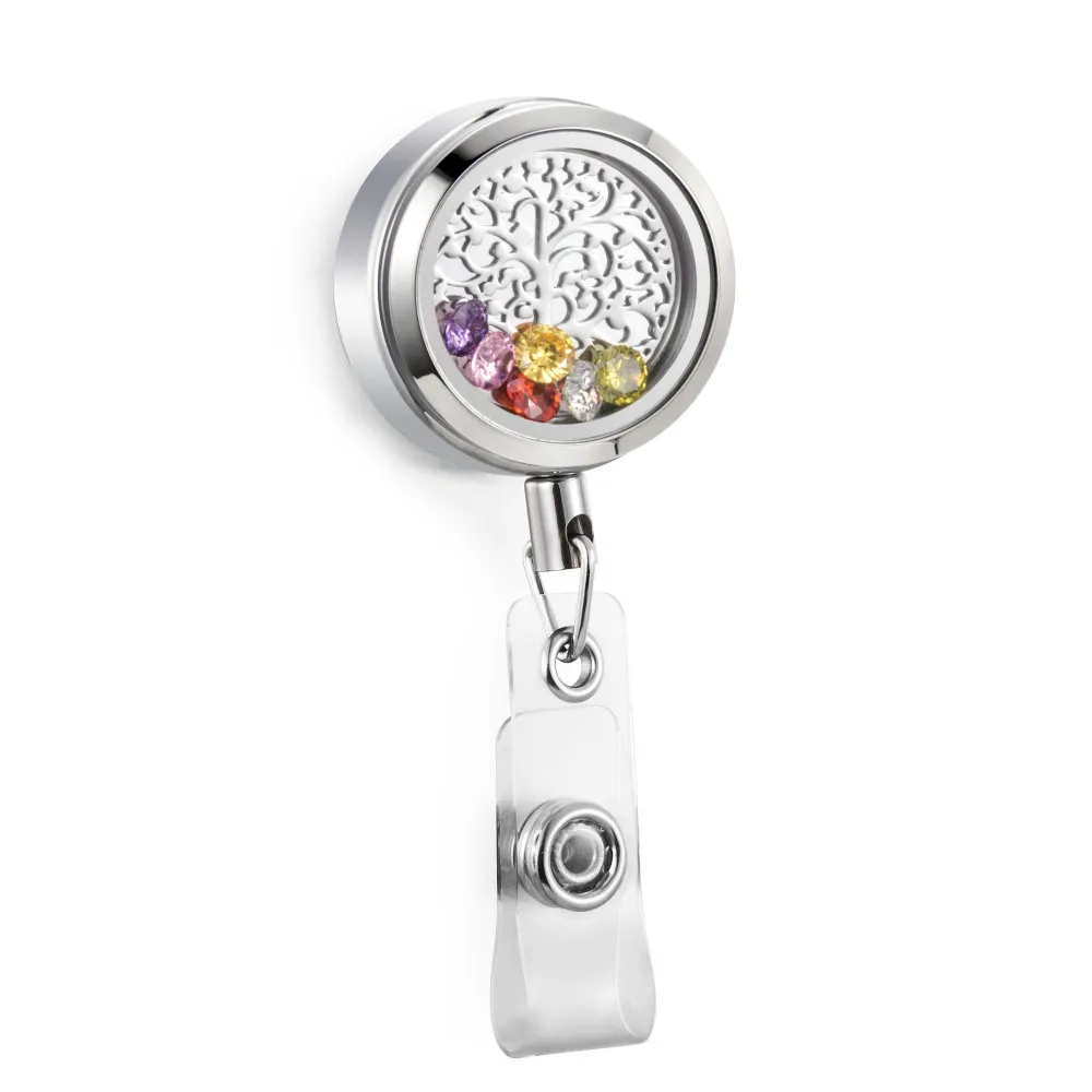 Top selling Stainless steel floating locket pendant retractable badge holder