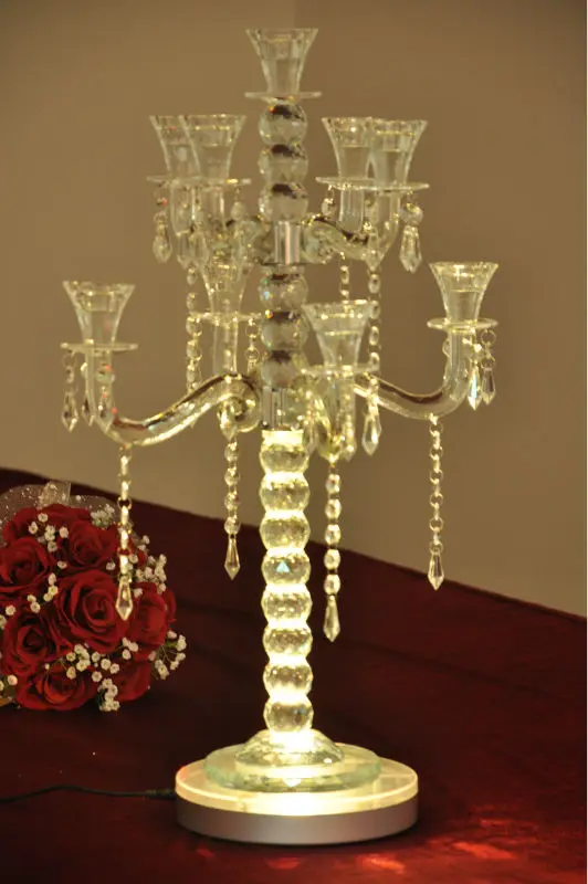 New Product Sale Lithium battery operated dreamlike Multi-color 8Inch led Centerpiece Light Base For Candelabra Crystal