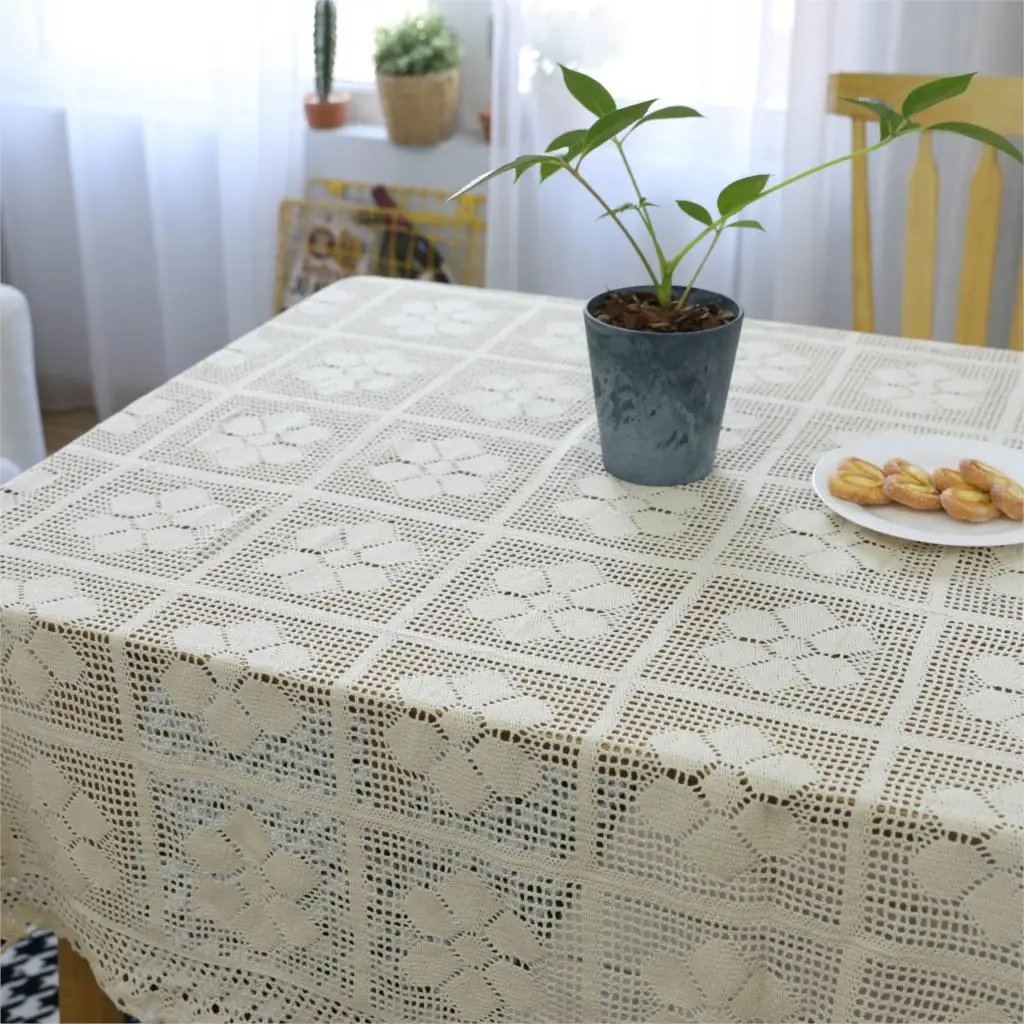 

NIOBOMO vintage nostalgic hand-crocheted jacquard shawl cotton woven hollow table cloth cover cloth for home