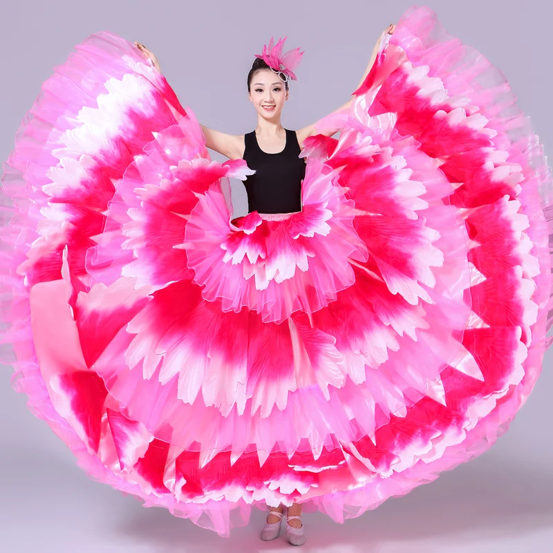 Female Opening Dance Flamenco Bust Skirt Stage Flower Petal Big Swing Skirt Costume Adult Women Performance Costume Suit H582