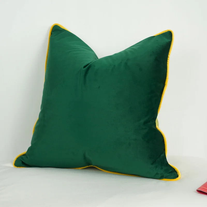 3 Colors Velvet Cushion Cover Luxury Green Grass Green With Bright Yellow Piping Pillow Case Soft No Balling-up Without Stuffing