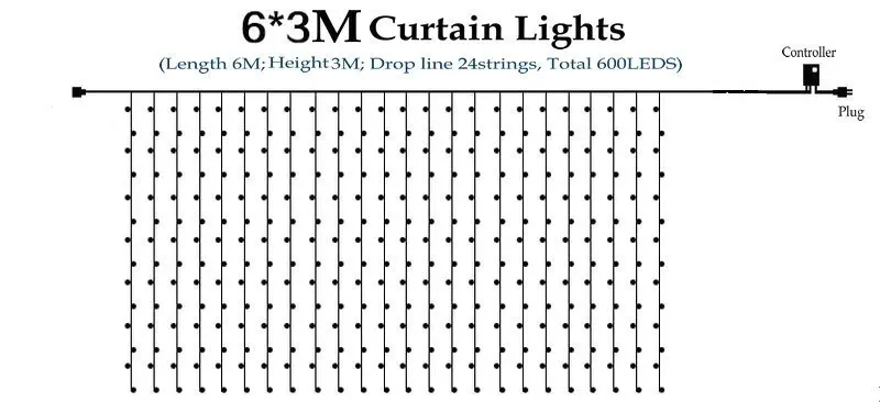 6M*3M 600led icicle window curtain string fairy lights Xmas Christmas Wedding garden party garland home decor 220V tail plug