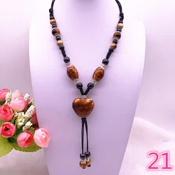 Fashion Ethnic Jewelry Traditional Handmade Ornaments Weave Wax Rope Ceramics Necklace Ceramics Beads Pendant Long Necklace #21