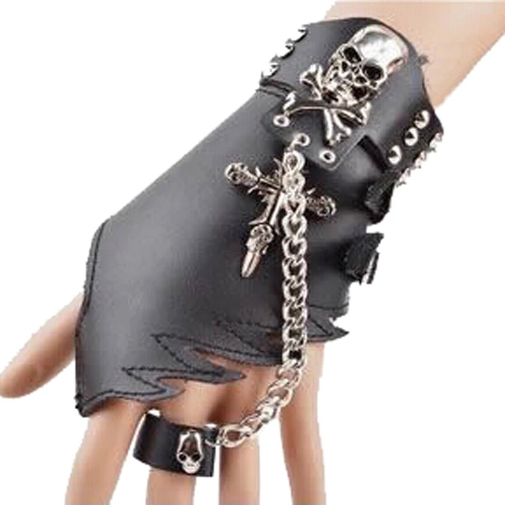 Punk Design Handmade Gothic Leather Pair Fingerless Performance Glove With Teeth For Women Tactical Gloves