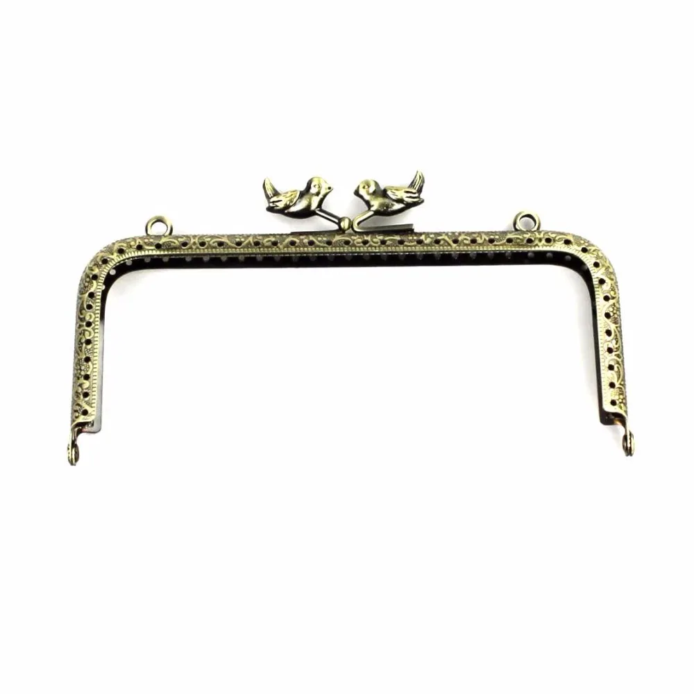 10 Pcs/Lot 15 CM Antique Bronze Square Bird Bead Metal Purse Frame Carved Kiss Clasp DIY Bag Accessory