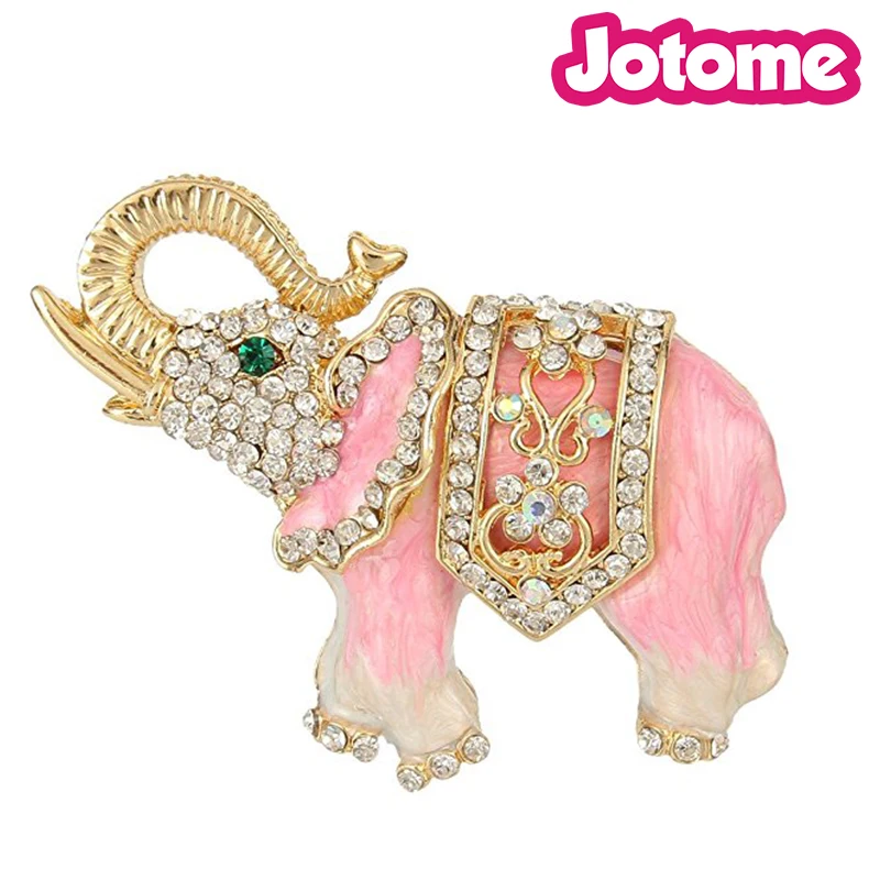 100pcs a lot Austrian Crystal Gold tonepink pearl enamel  Elephant Brooch