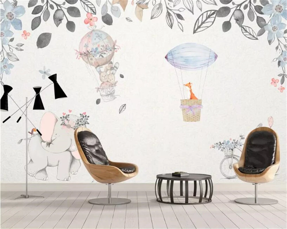 

beibehang European-style hand-painted cartoon HD Mural animal hot air balloon children room background wall decoration wallpaper