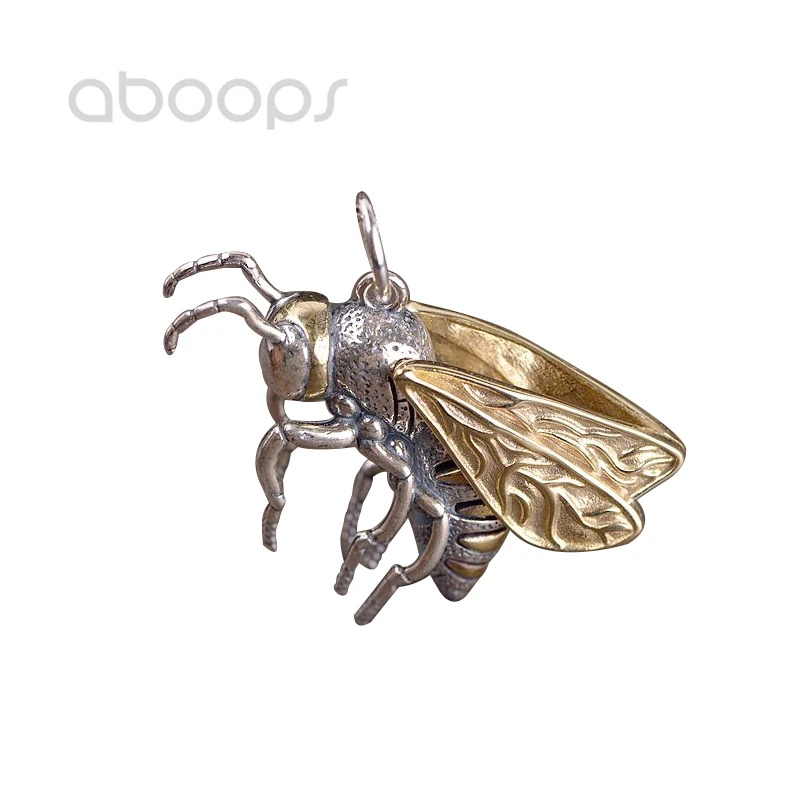 

Bicolor 925 Sterling Silver Honey Bee Pendant with Gold Wings for Men Women,Free Shipping