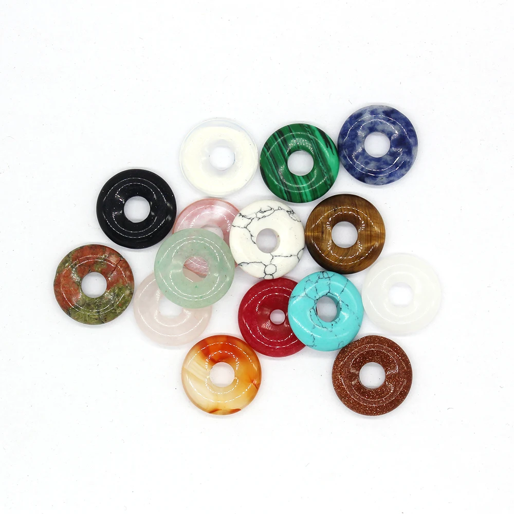 

Fashion high quality assorted natural stone mix circle donut charms pendants 18mm for jewelry making 15pcs/lot wholesale