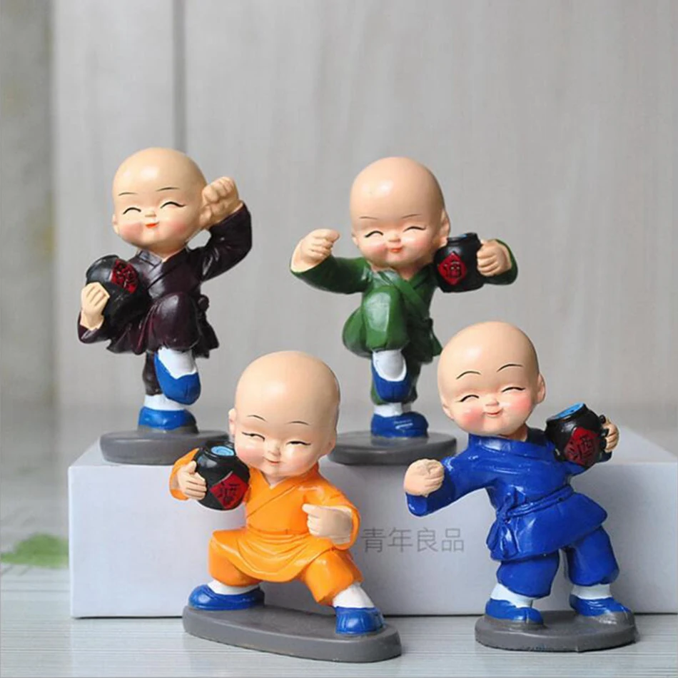 

4 pcs/lot kungfu drunken fist Buddha Monk Resin Figurine Crafts Home Decorative Ornaments Miniatures Crafts Creative