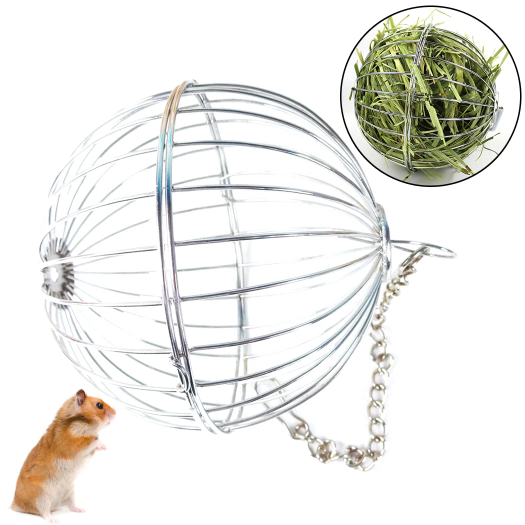 1pc Stainless Steel Round Sphere Feed Dispense Exercise Hanging Hay Ball Guinea Pig Hamster Rat Rabbit Pet Toys Supplies