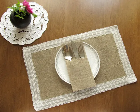 Rustic wedding Burlap and lace placemats Anniversary Christmas banquet party table decorations