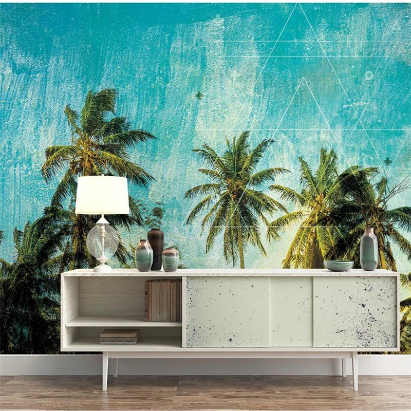 wellyu papel de parede 3d custom wallpaper  Coconut Tree Seafood Nostalgic Wall Wallpaper Mural wall papers home decor tapety