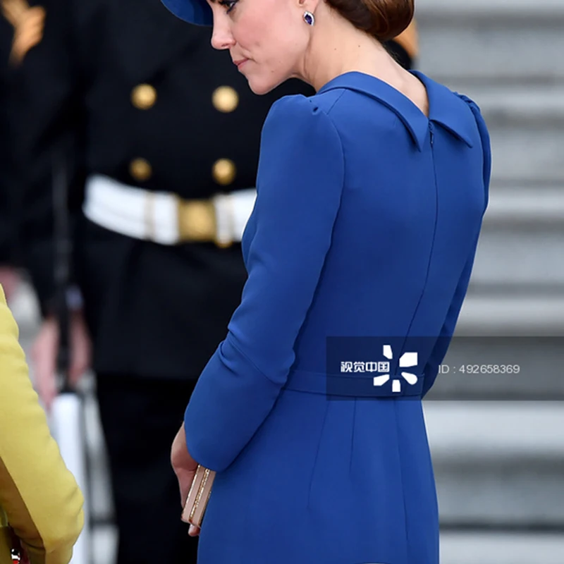 New Kate Middleton Princess Dress Fashion Solid Long Sleeve Turn-Down collar Dresses 5668