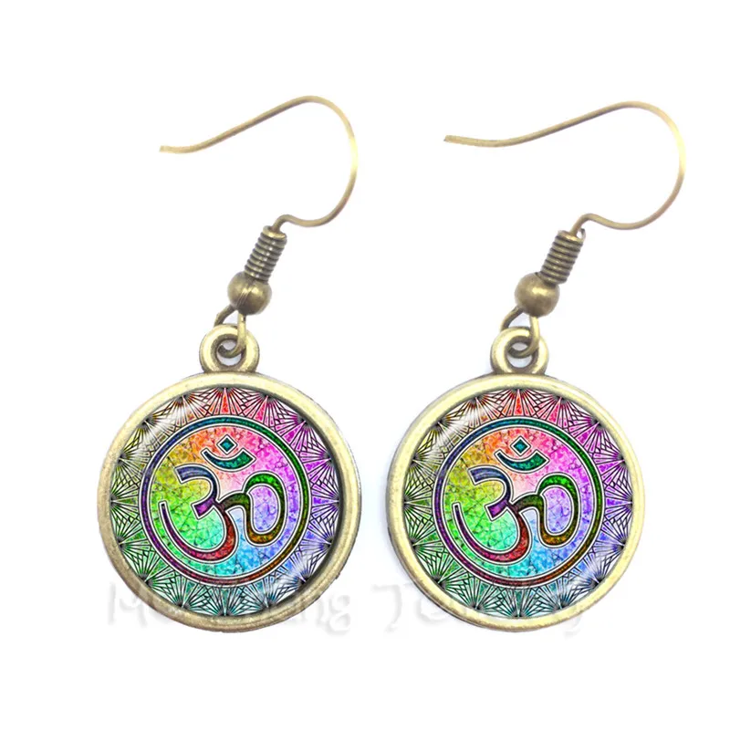 

Om Ohm Aum Namaste Yoga Symbol Earrings Charming Bright Colorful Om Logo Drop Earrings Pretty Indian Style Women Jewelry Gift