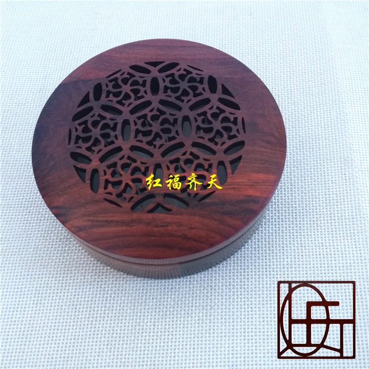 Rosewood circular hollow diamond flower roulette Redwood crafts incense censer Incense wood box new goods