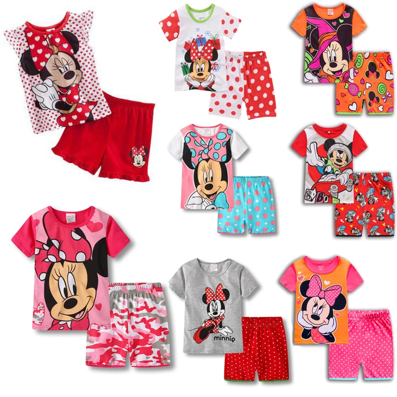 New Summer Kids Boys Girls Clothes Baby cotton Princess Pajamas Summer Short Sleeved Set Cartoon Minnie Children\'s Sleepwear