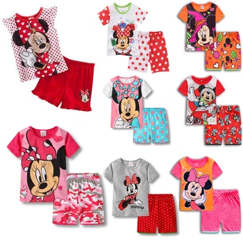Nueva ropa de verano para niños y niñas, pijamas de princesa de algodón para bebés, conjunto de manga corta de verano, ropa de dormir para niños de Minnie de dibujos animados