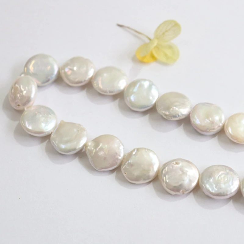 13-14MM 10Pcs Flat Round 100% Natural Fresh Water Pearl Charms Jewelry Loose Beads Jewelry Findings