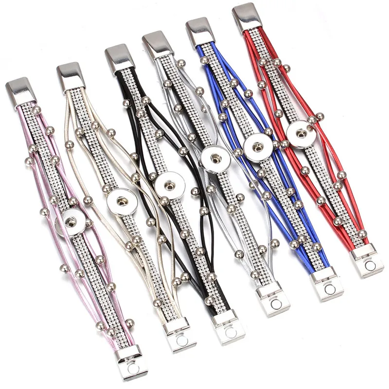 New Rhinestone Snap Bracelet/Bangle Magnet Leather Bracelets Fit DIY 18mm Snap Button Jewelry For Women ZE482 image 6