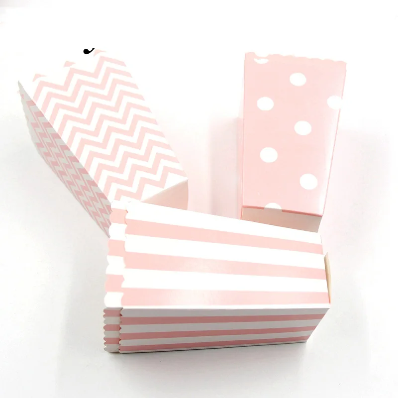 12pcs Popcorn Box Stripes Dot Pink Gift Box Party Favour Wedding Pop Corn Kid Party Decoration Bags Party Supplies