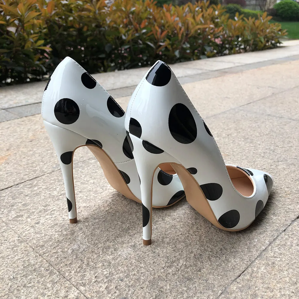 Veowalk Poka Dot Print Women Cute Stiletto High Heels Office Elegant Ladies Slip on Pointed Toe Pumps Young Girls Shoes White