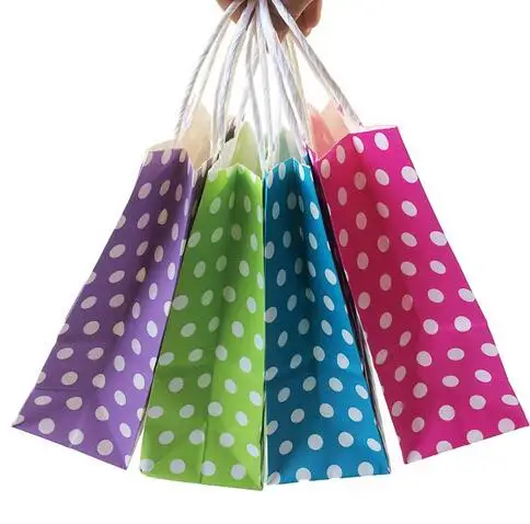 40PCS/lot Polka Dot kraft paper gift bag 21*15*8cm NEW Year children Festival Paper bag with handles Fashionable jewellery bags