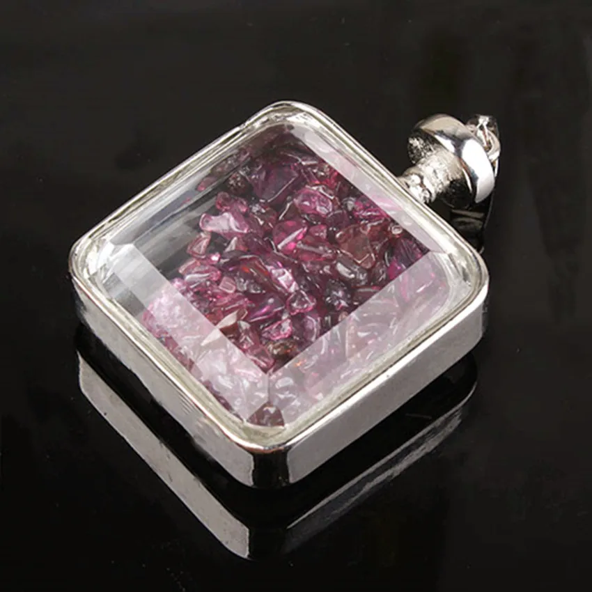 100-Unique Special Design 1 Pcs Silver Plated Natural Garnet Stone Pendant Square Shape Jewelry For Gift