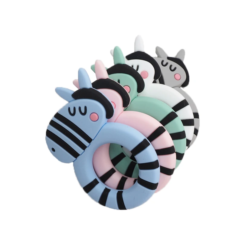 

Chenkai 10PCS Silicone Zebra Teethers Baby Cartoon Teether Ring Nursing Pendant For DIY Infant Chewable Teething Necklace Gift