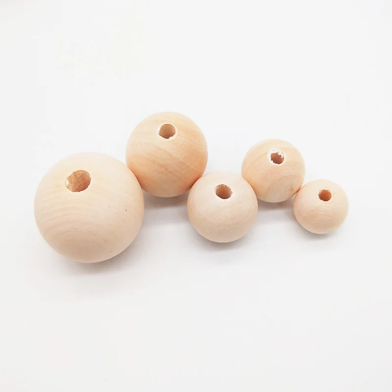 Straight Hole Round Wood Beads Natural Color Eco-Friendly Spacer Beads DIY Making Crafts Jewelry Accessories Dia 8-30mm