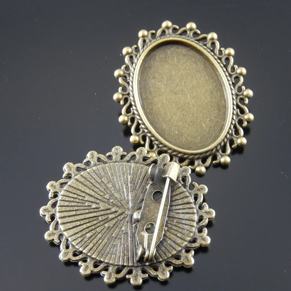 10pcs lot Vintage Women Antique Style Bronze Tone Zinc Alloy Cameo Tray Cabochon Setting  25*18mm  Brooch Pins 36*30*2mm AU33105