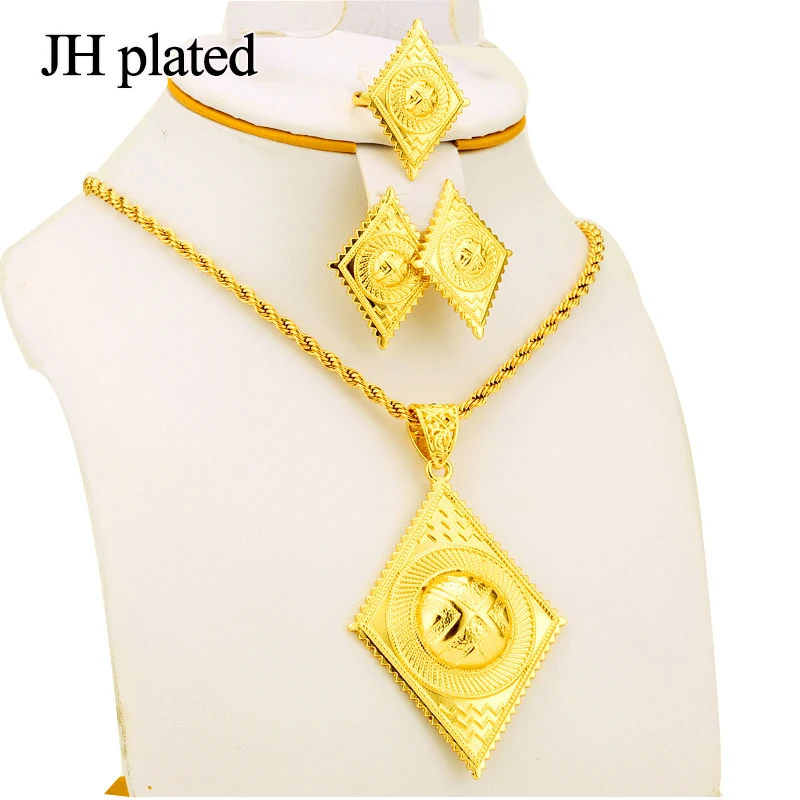 JHplated Women's Fashion Jewelry Sets with Black Rope&chain Ethiopian Jewelry Eritrea African Set