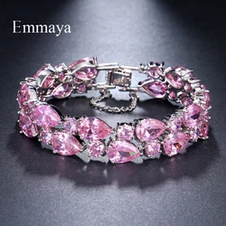 Emmaya White Gold Color Mona Lisa Pink Cubic Zircon Bracelets Bangles for Female Luxury Wedding Bracelet Women Gift