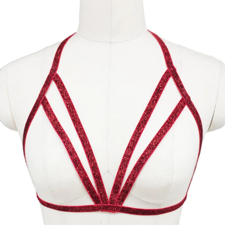 

Exotic Apparel black women body Harness cage bra Red sparkling Gothic Harajuku sexy lingerie Handmade body harness cage bra