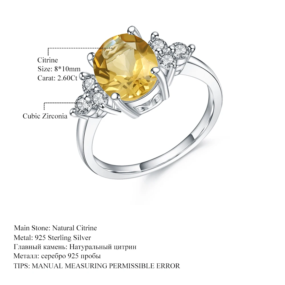 GEM'S BALLET Classic Oval 2.60Ct Natural Citrine Anniversary Rings For Women 925 Sterling Silver Gemstone Ring Fine Jewelry - Image 6