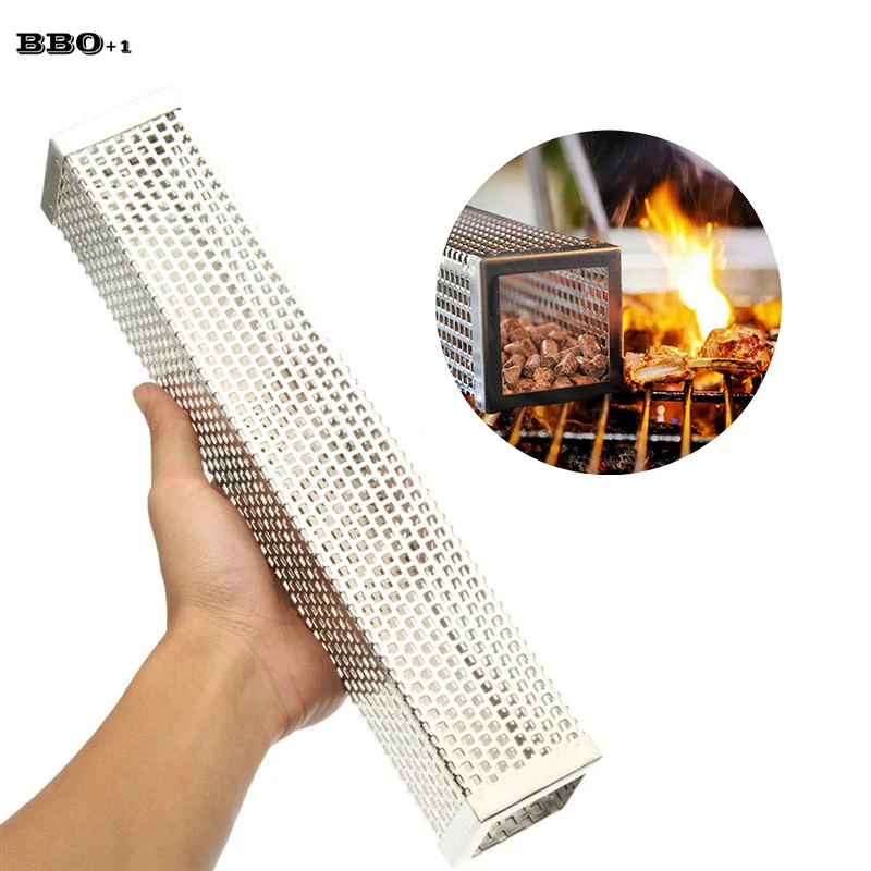 

12in Wood Pellet Smoker Tube Stainless Steel Cube Smoker Hot or Cold Smoking Generator BBQ Grill Smoking Mesh BBQ Accessoires