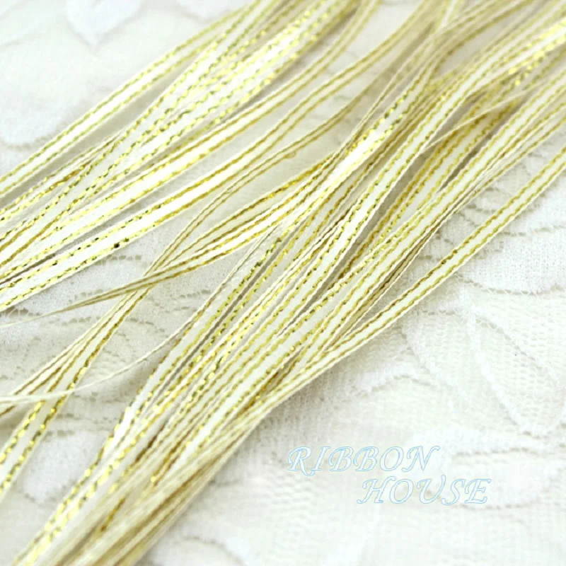 (40 Meter/Rolle) 3mm Goldrand Satinbänder Großhandel