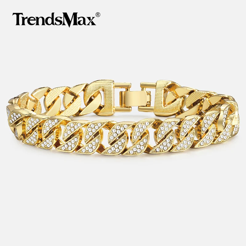 Miami Curb Cuban Chain Bracelet For Men Gold Color Hip Hop Men's Bracelet Male Jewelry Gifts Dropshipping 13.5/14/15mm GB452