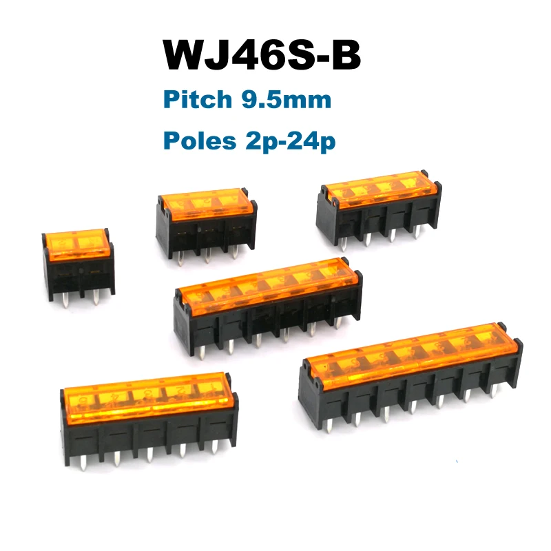 5pcs Barrier Screw PCB Terminal Block pitch 9.5mm morsettiera connector blocks Straight Pin 2/3/4/5/6/7P 20A bornier with cover