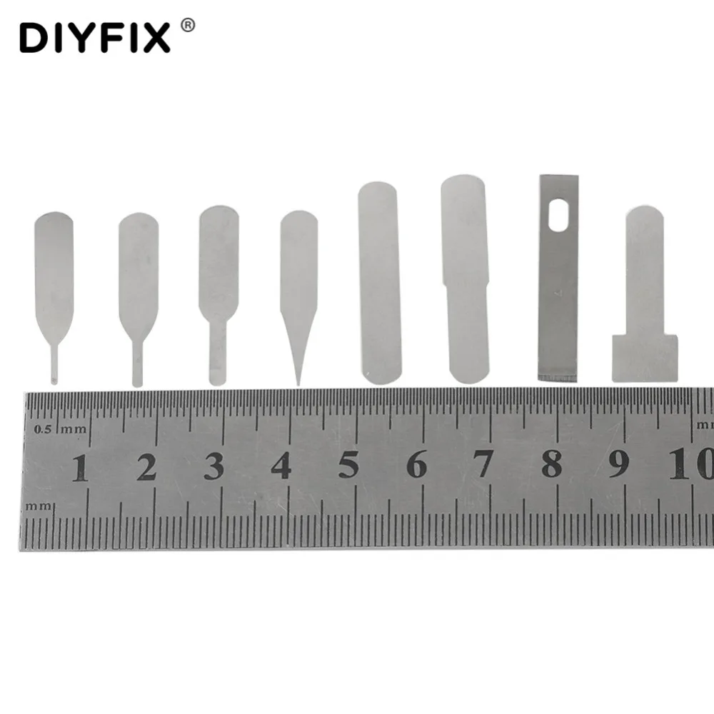 DIYFIX 8Pcs IC Chip Repair Thin Blade Tool CPU Remover for iPhone Processors NAND Flash Logic Board Repair Tool (No Handle)