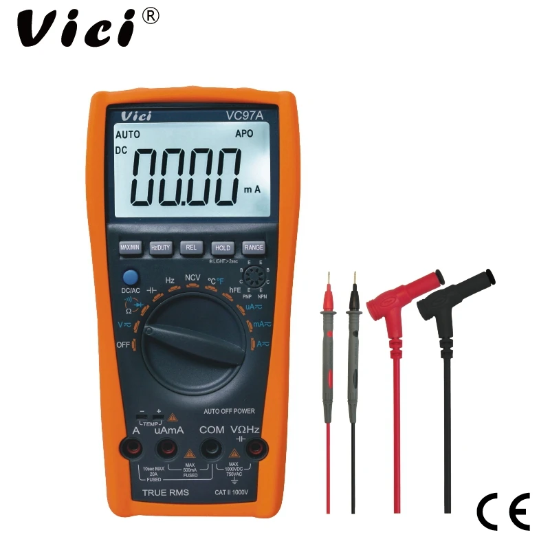 Brand VICI VC97A LCD Digital Multimeter Auto Range DMM AC DC Voltmeter Capacitance Resistance Meter 1000V True RMS Multimeters