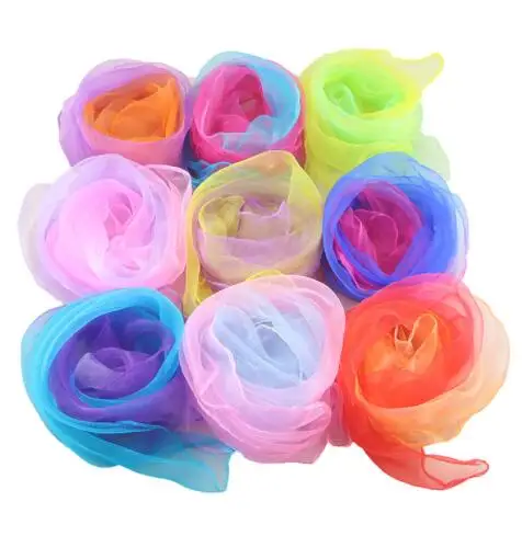 

60x60cm Women Gradient Color Square Scarf Imitated Silk Scarves Girls Dancing Small Scarf Thin Chiffon Neckerchief