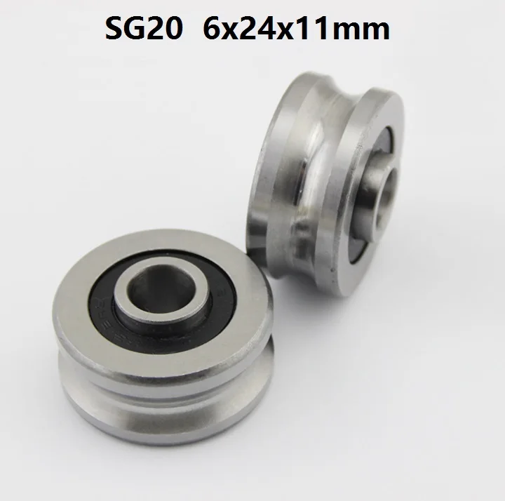 100pcs/lot SG20 6x24x11 mm U groove roller bearing roller wheel pulley ball bearing guide track 6*24*11mm