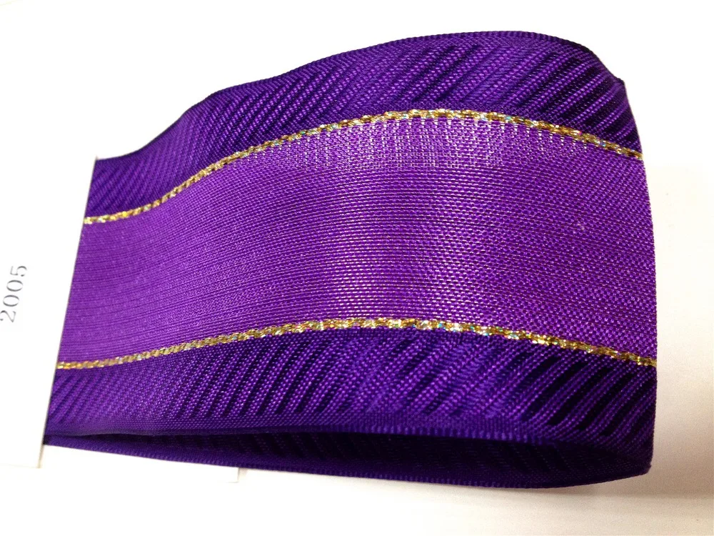 Nastro in cotone Twill viola cablato 63mm X 25 iarde con linee in Lurex. Fiocco regalo, matrimonio, involucro di torta, decorazione dell\'albero,