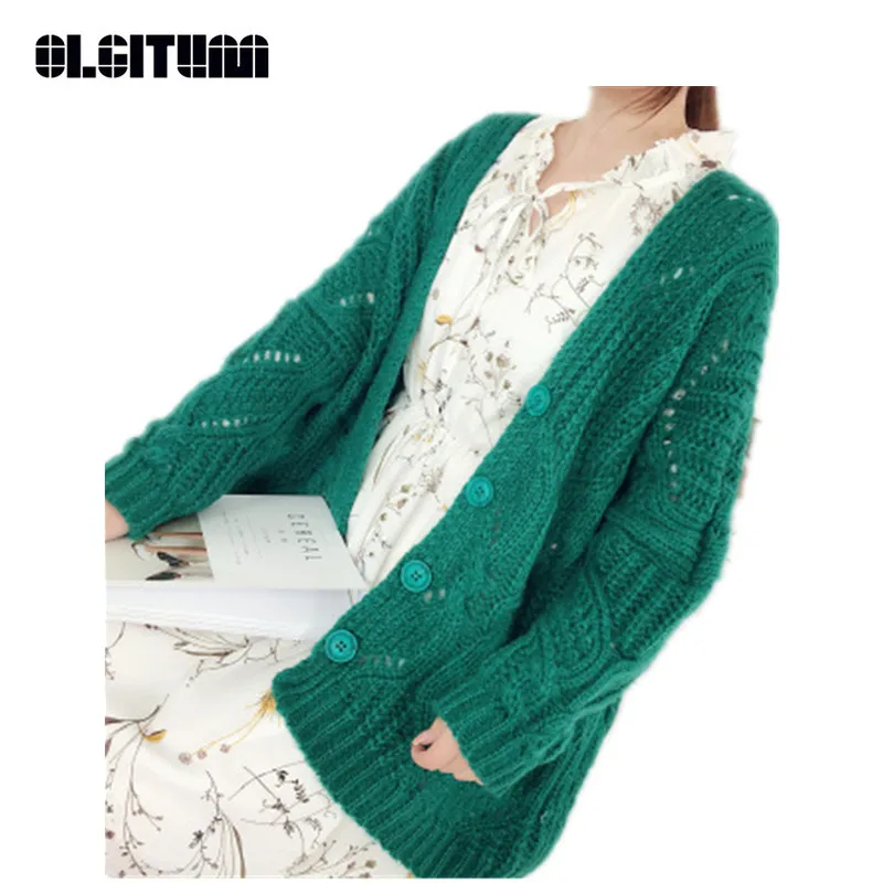 

New 2020 Spring and Autumn Korean Style Loose Batwing Sleeve Hollow Sweater Medium-length Sweater Cardigan Women SW927