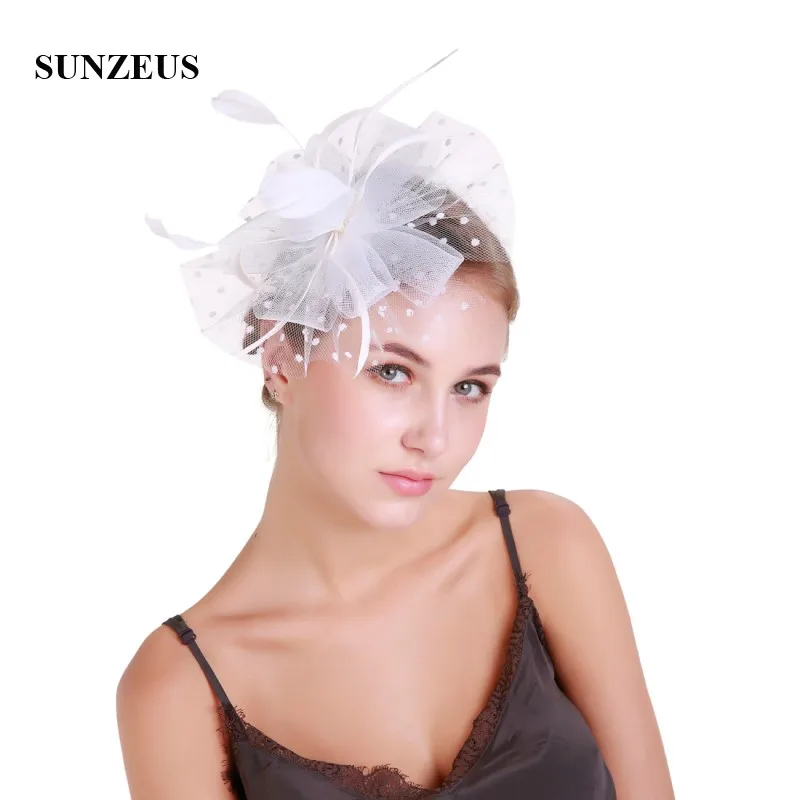 Dot Tüll Braut Hüte Elegante Tüll Federn Blumen Fascinator Schwarz Hüte frauen Wichtige Partei Haar Zubehör SH52