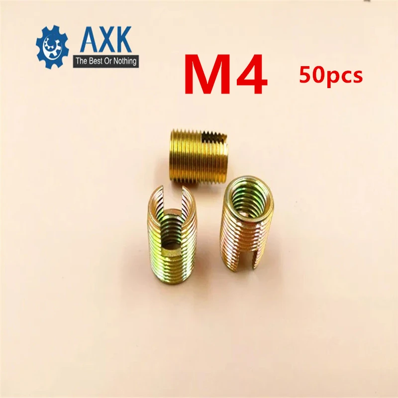 50pcs M4 Self Tapping Thread Insert Screw Bushing M4*M6.5*8mm 302 Slotted Type Wire Thread Repair Insert Steel With Zinc