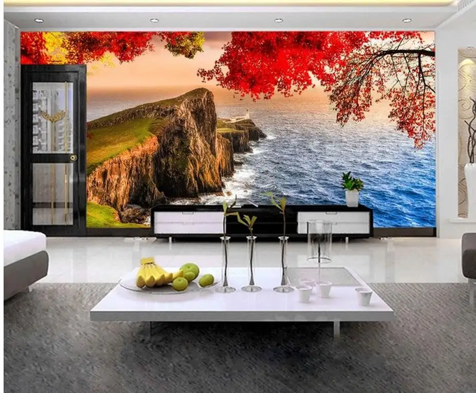 custom 3d photo wallpaper Beautiful seaside beautiful cherry blossoms room modern wallpaper