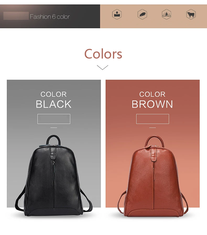 Zency Damen-Rucksack aus 100% Echtleder, Modischer Bronze-Rucksack mit Großer Kapazität und Vielen Taschen, Einfacher Tagesrucksack für die Arbeit – Detail 23